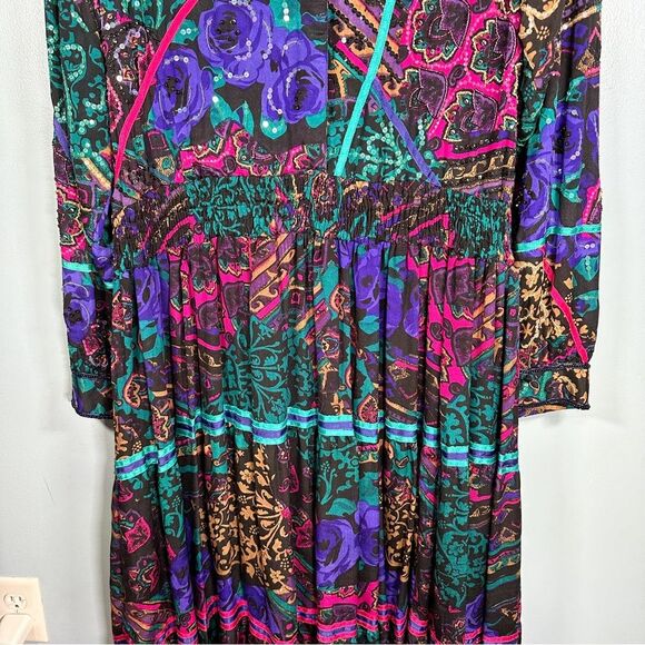 Vintage Judith Ann Creations 100% Silk Floral Patterns Embellished Maxi Dress M - Picture 14 of 16